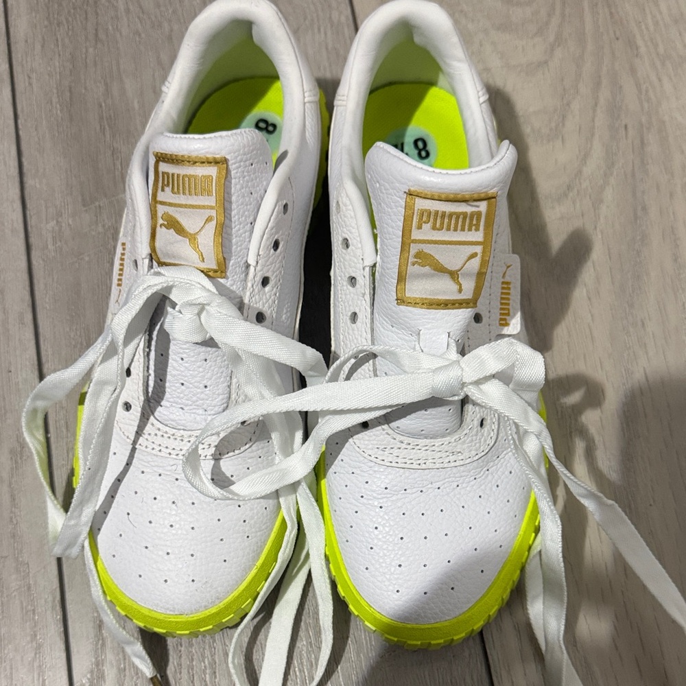 Puma White and Neon Yellow Sneakers